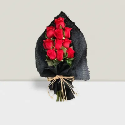 Classic Black Wrap Red Roses Bouquet