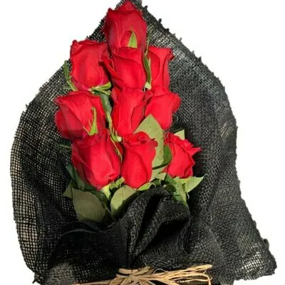 Classic Black Wrap Red Roses Bouquet