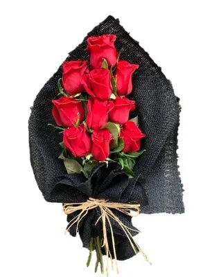 Classic Black Wrap Red Roses Bouquet