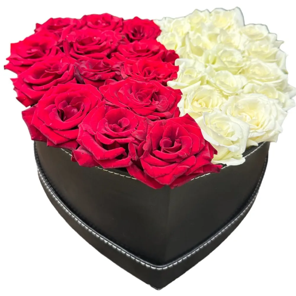 Heart Box with Red &amp; White Roses
