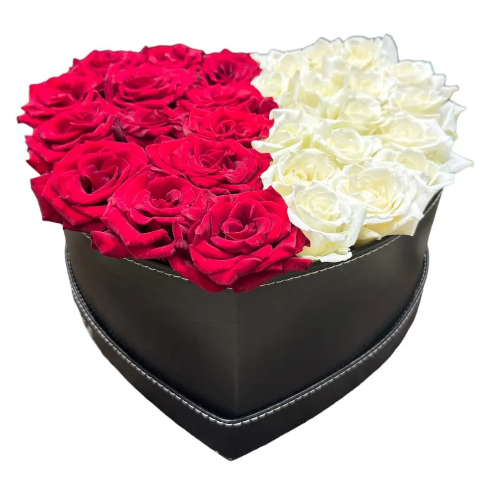 Heart Box with Red &amp; White Roses