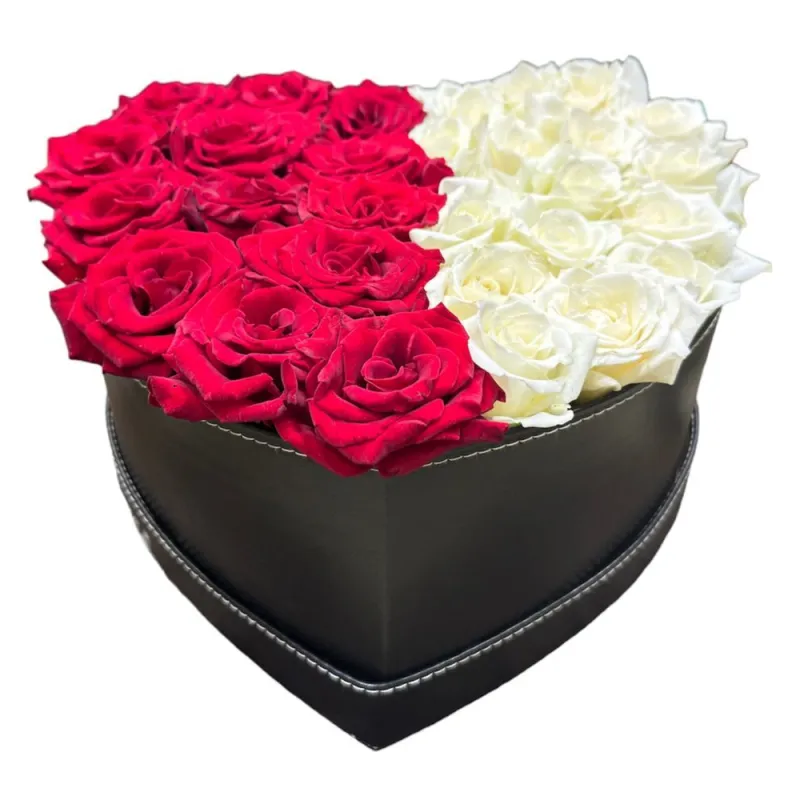 Heart Box with Red &amp; White Roses