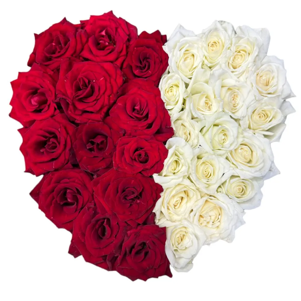 Heart Box with Red &amp; White Roses