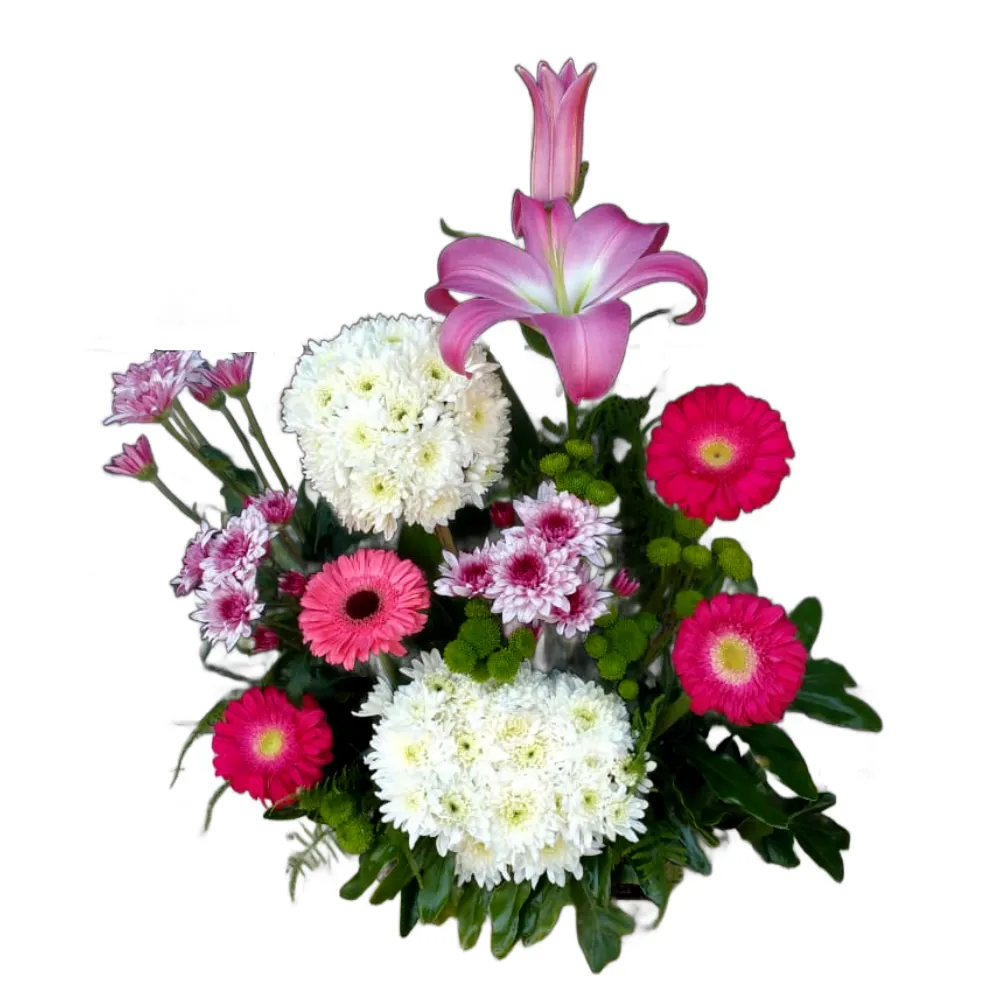 Gerbera &amp; Lilies Bloom Bouquet – Pink, Green &amp; White