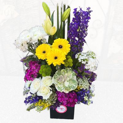 Elegant Mixed Flower Box – White Lilies &amp; Gerbera