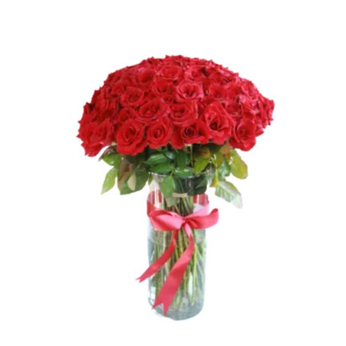 25-150 Red roses in glass vase