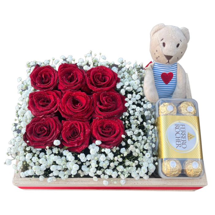 Red Roses Gift Box with Teddy &amp; Chocolate