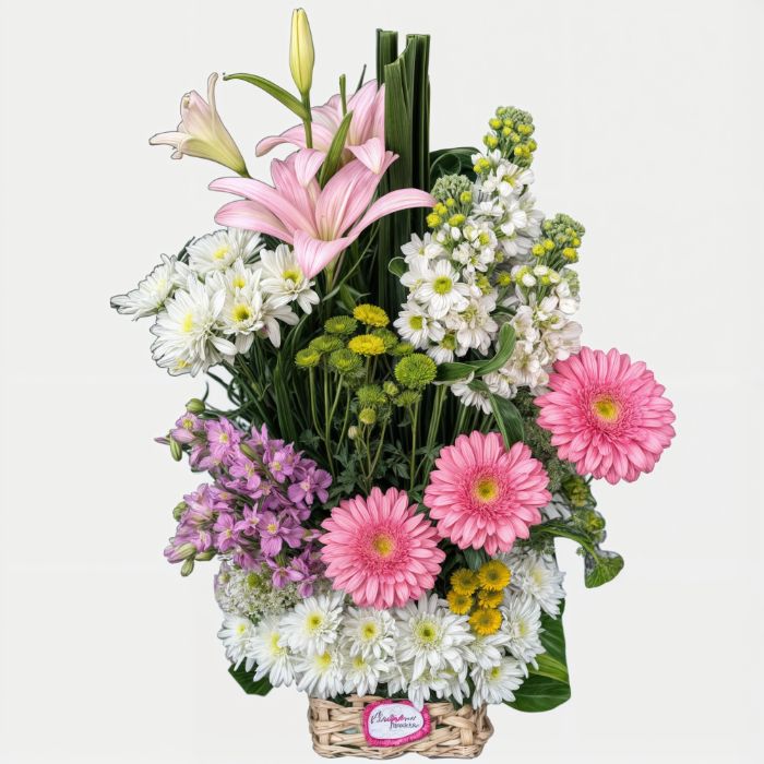 Elegant Floral Basket – Mixed Blooms Arrangement