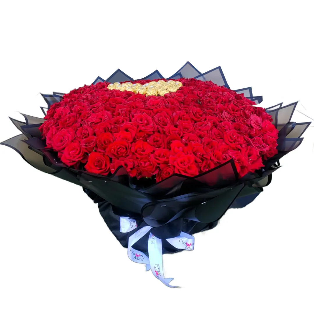 Very huge bouquet (200 Red Roses + 32 Ferrero Rocher)