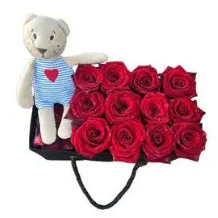 12 Red Roses and Teddy Bear