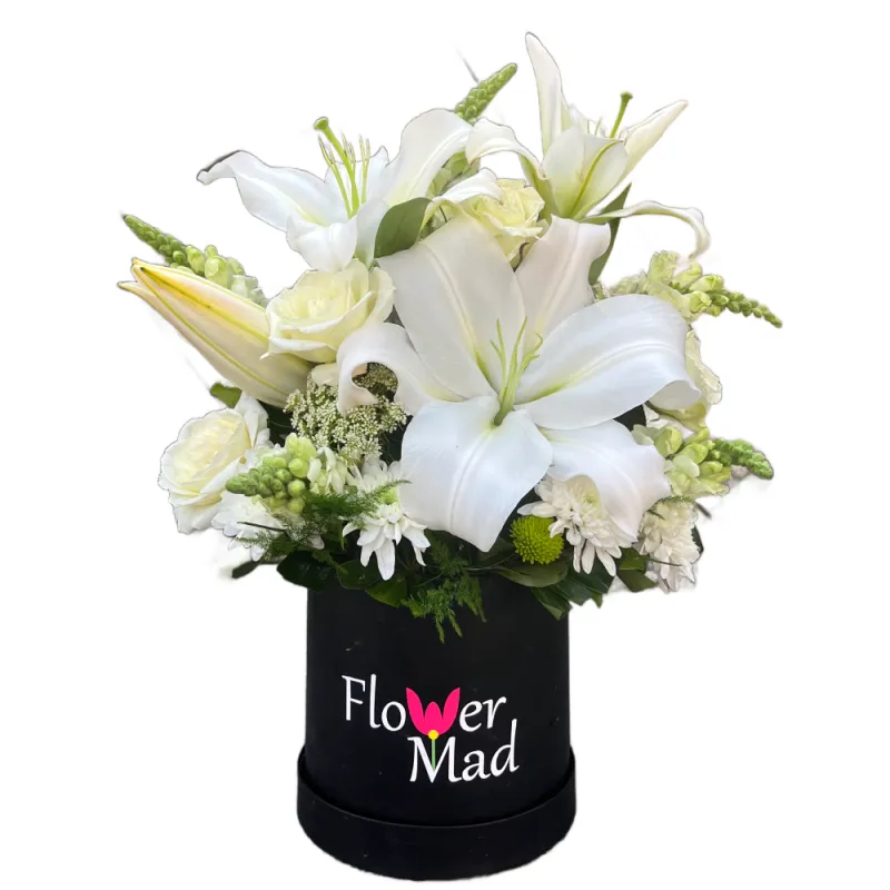 Elegant White Lily &amp; Rose Box – A Symbol of Purity &amp; Grace