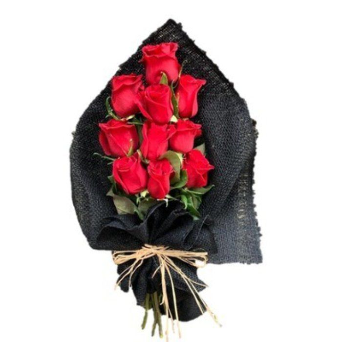 Classic Black Wrap Red Roses Bouquet