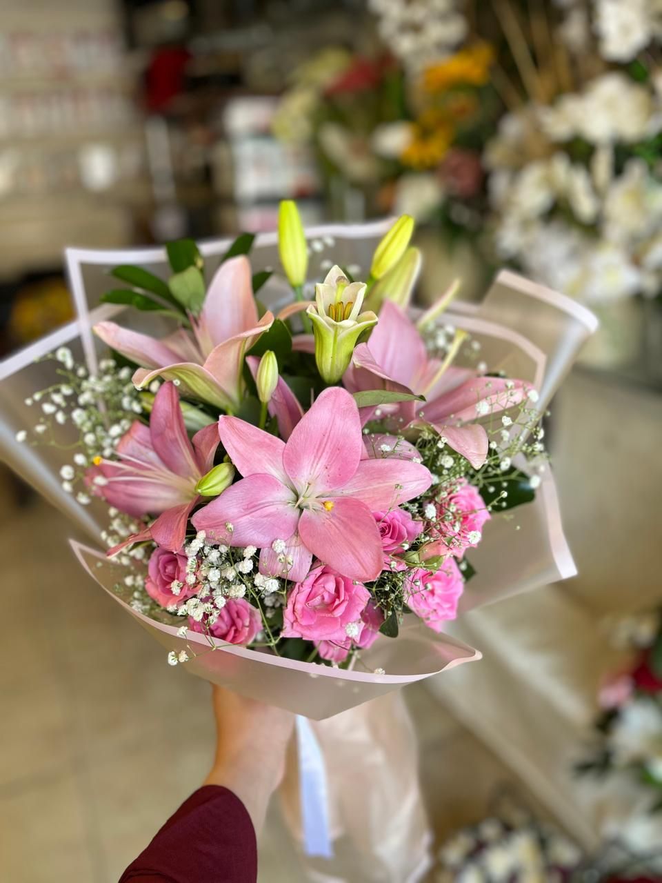 Pink Roses &amp; Lilies Bouquet