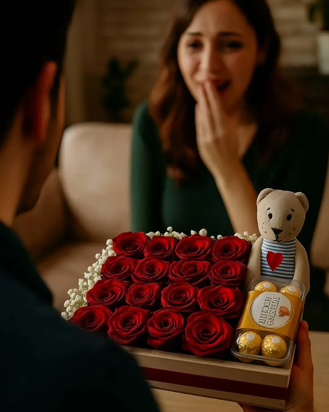 16 Red Roses &amp; Ferrero Rocher &amp; Teddy Bear