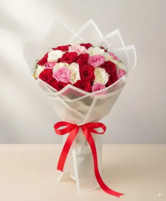35 Pink &amp; White &amp; Red bouquet