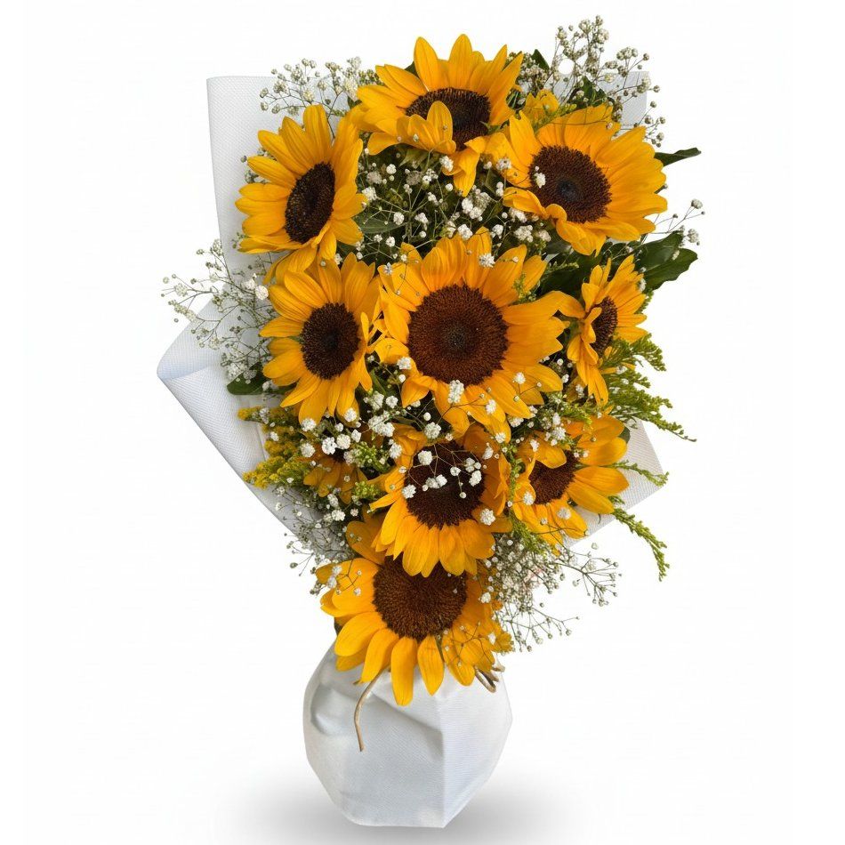 Sunflowers &amp; Baby&#39;s Breath, Wrapping Colour: White