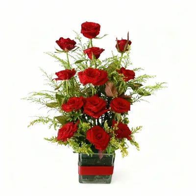 12 Red roses in vase