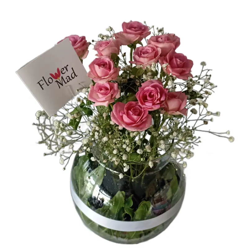 10 Egyptian pink roses in vase