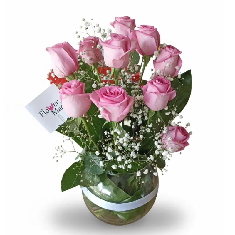 10 Imported pink roses in vase