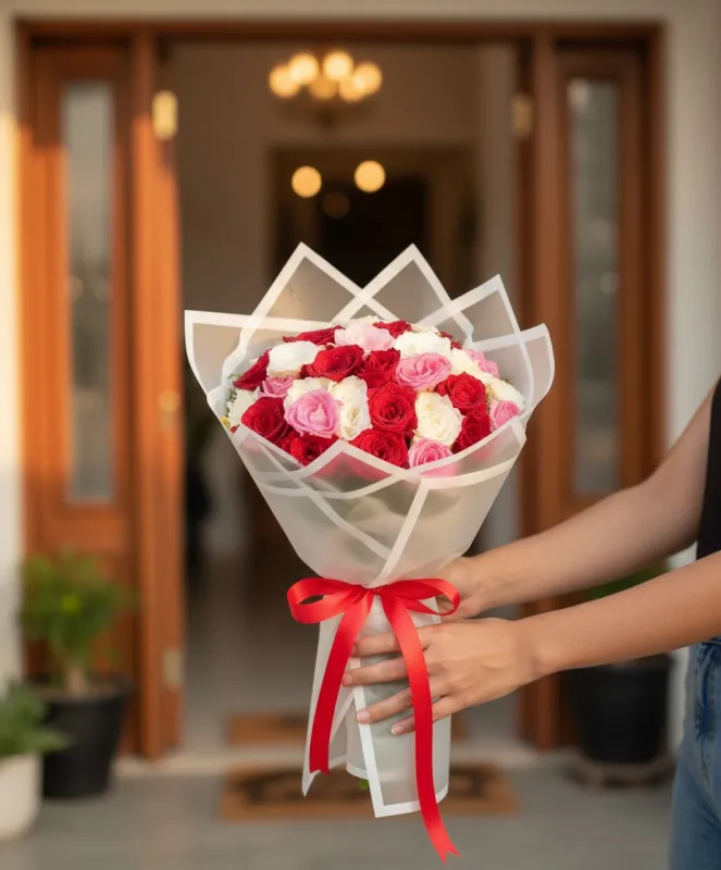 35 Pink &amp; White &amp; Red bouquet