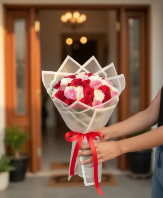 35 Pink &amp; White &amp; Red bouquet