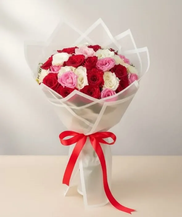 35 Pink &amp; White &amp; Red bouquet