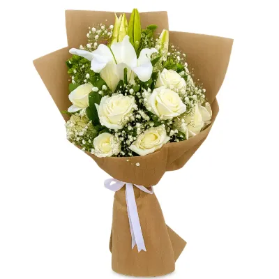 10 White Roses &amp; Lili