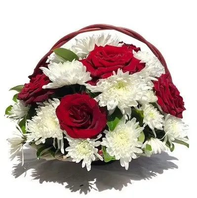 Red &amp; White Rose Chrysanthemum Basket