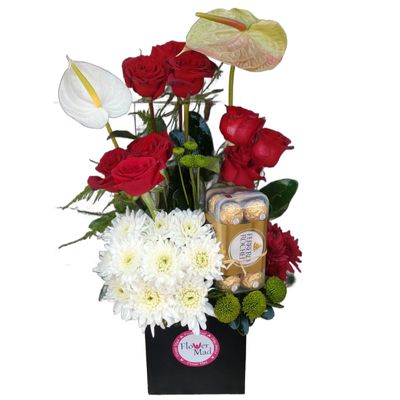 Red Roses and Anthuriums &amp; Ferrero Rocher (16 pcs)