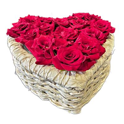 red roses in palm heart