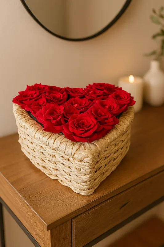 red roses in palm heart