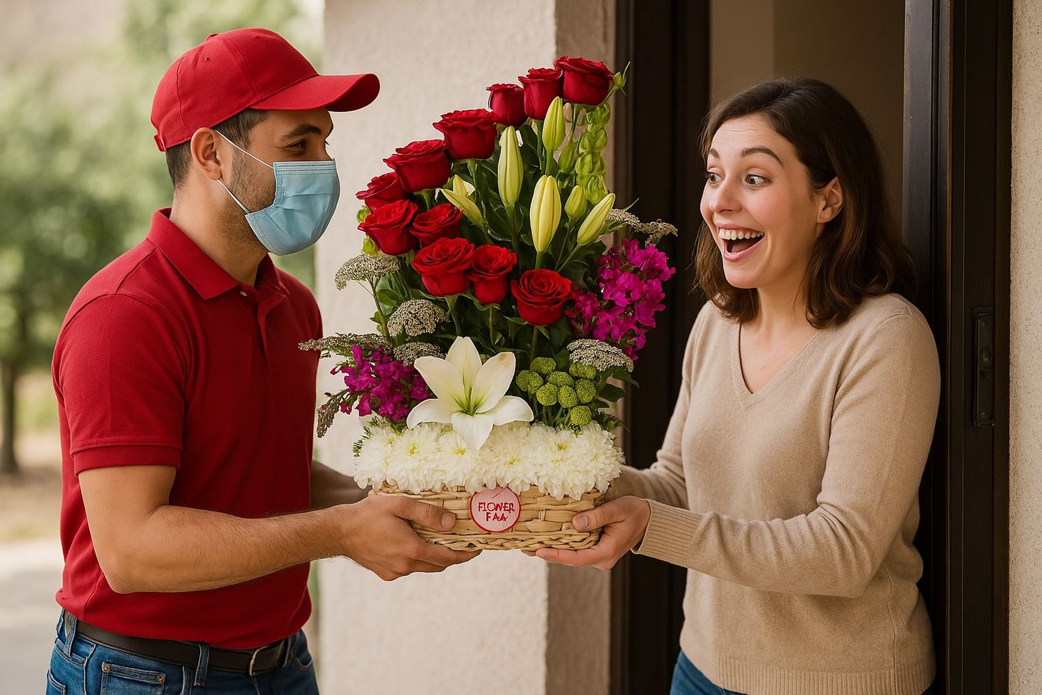 Luxury Floral Basket – Red Roses &amp; Lilies Arrangement