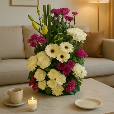 Elegant White &amp; Purple Flower Arrangement