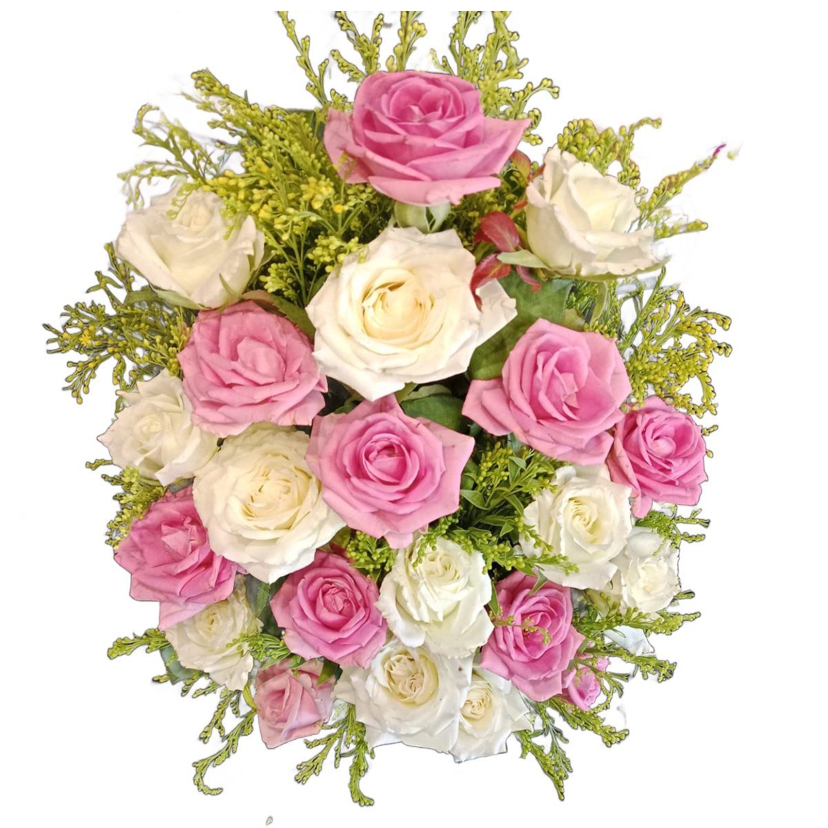 20 white &amp; rose roses in vase