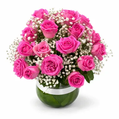 20 Egyptian pink roses in vase