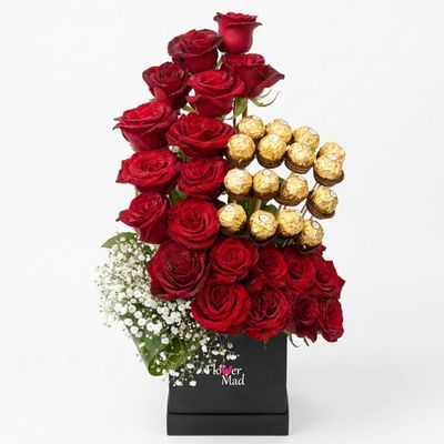 20 red roses &amp; 16 ferrero rocher box