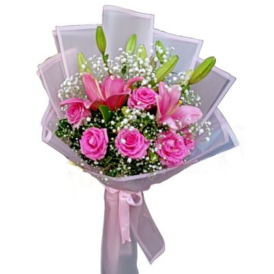 Pink Roses &amp; Lilies Bouquet