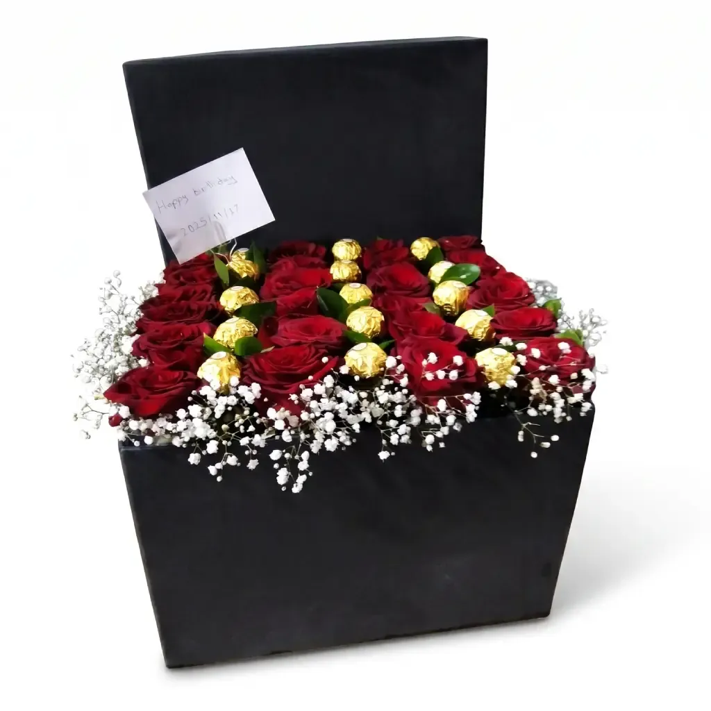 20 red roses and 18 pcs ferrero rocher
