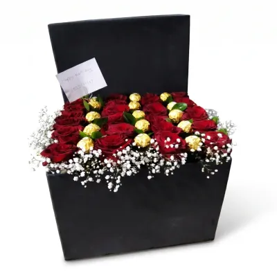 20 red roses and 18 pcs ferrero rocher