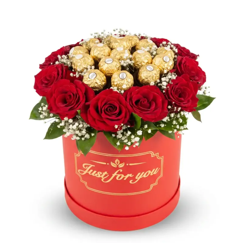 Red roses &amp; Ferrero rocher in box
