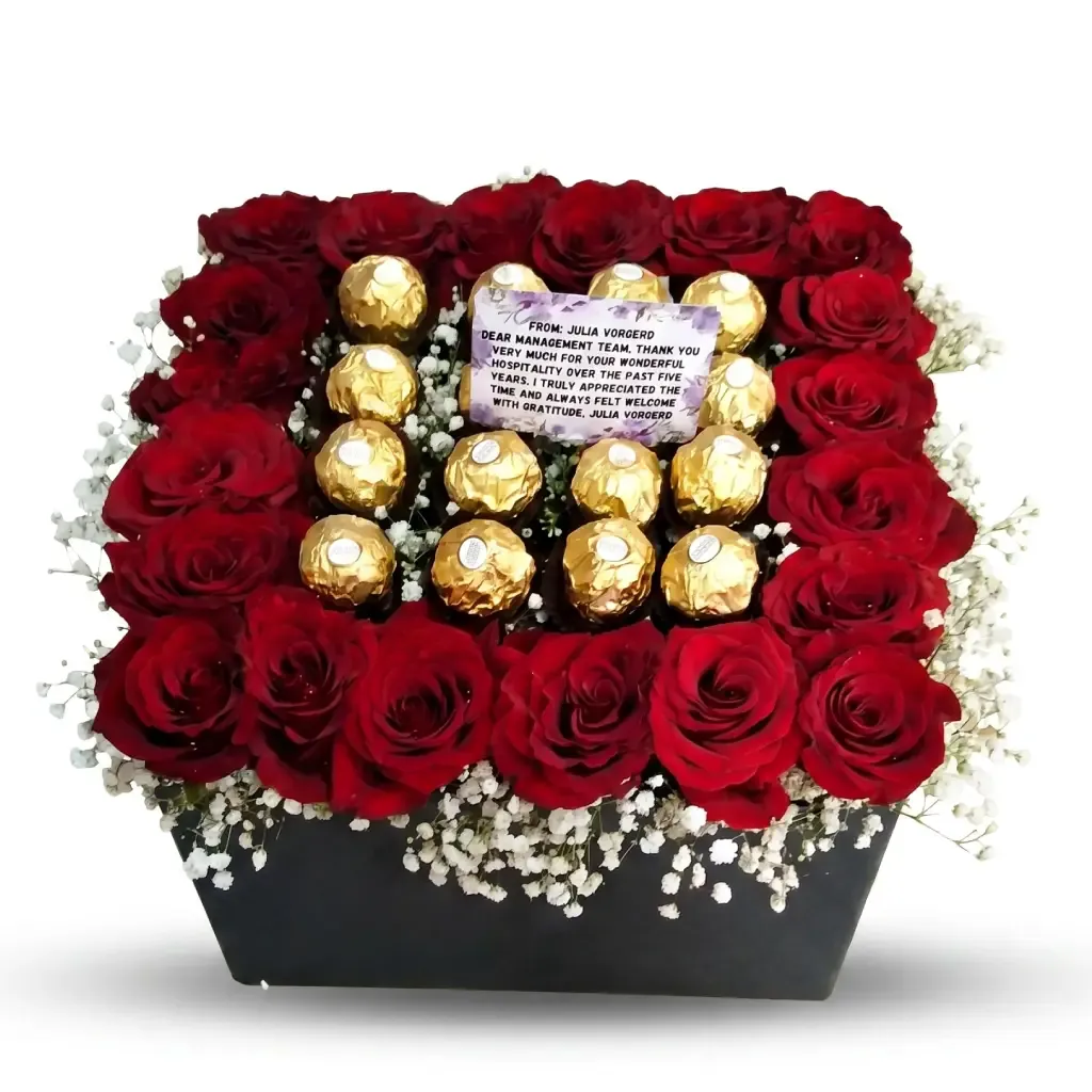 20 red roses and 16 pcs ferrero rocher