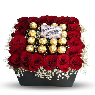 20 red roses and 16 pcs ferrero rocher