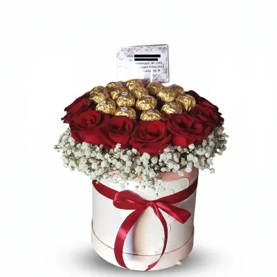 red roses and ferrero rocher in 3