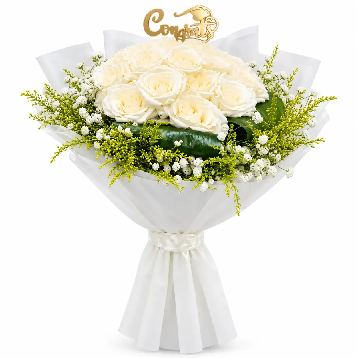 26 White roses With cab Or stick