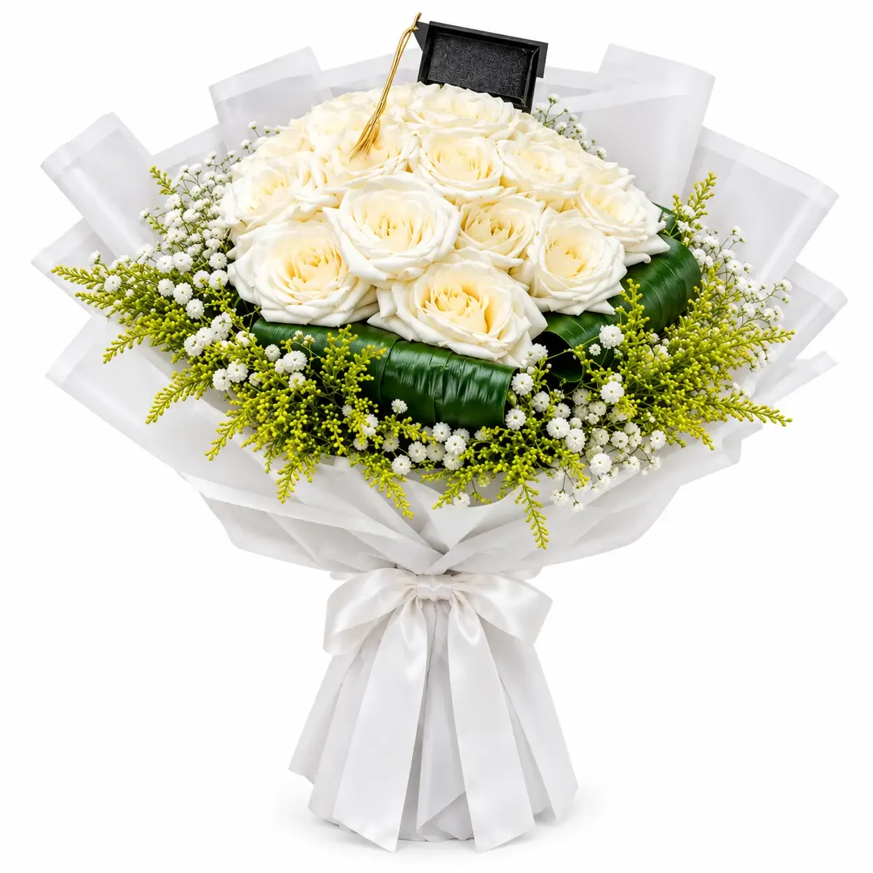 26 White roses With cab Or stick