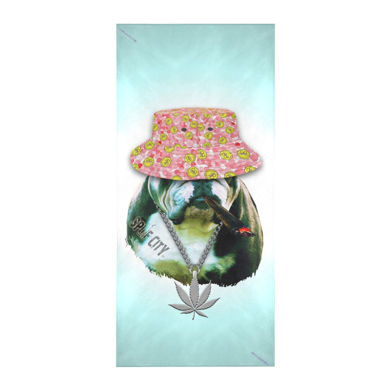 SC Splif Dog in bucket hat beach towel