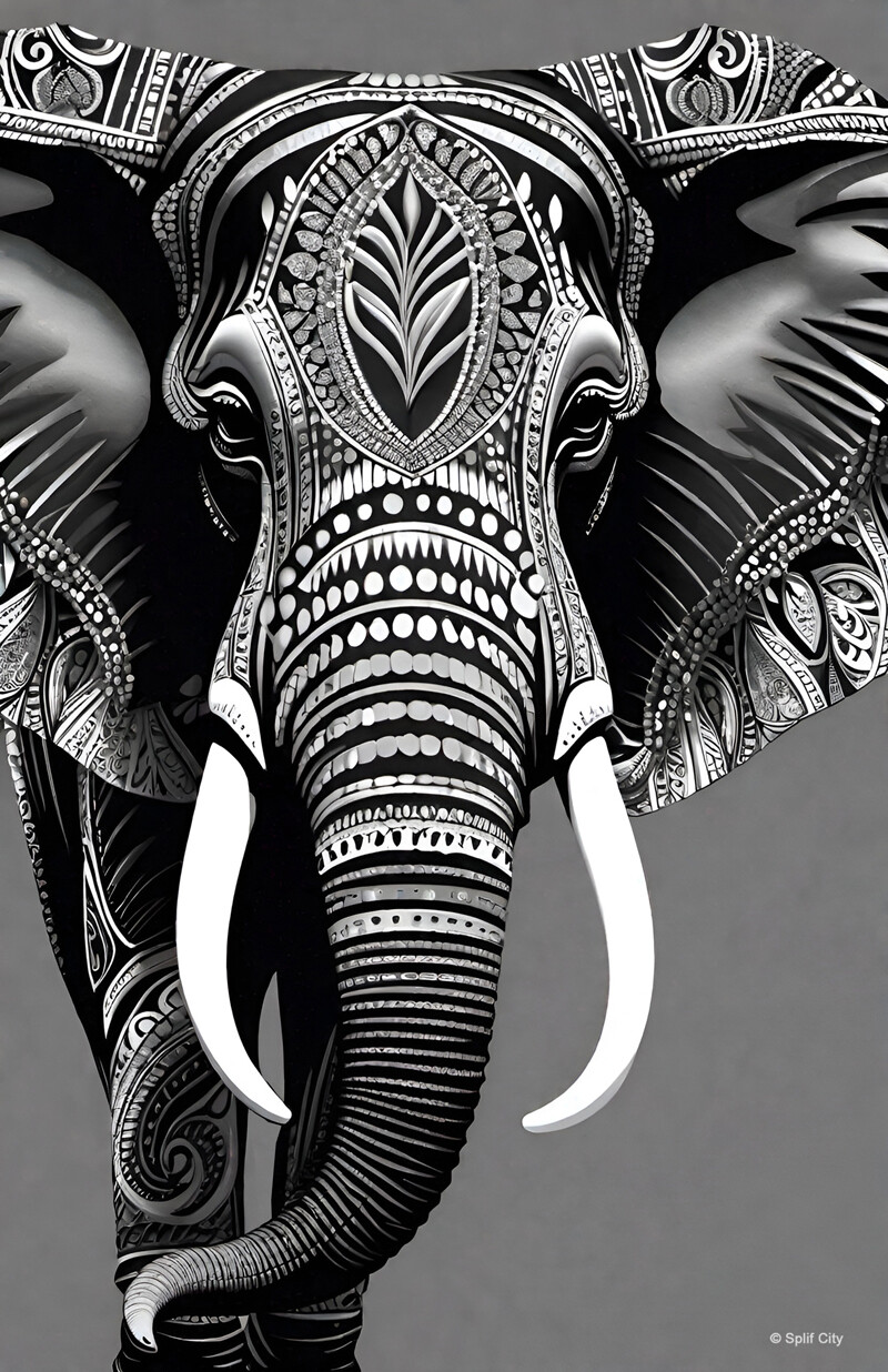 SC Trippy Elephant 1 b&amp;w print