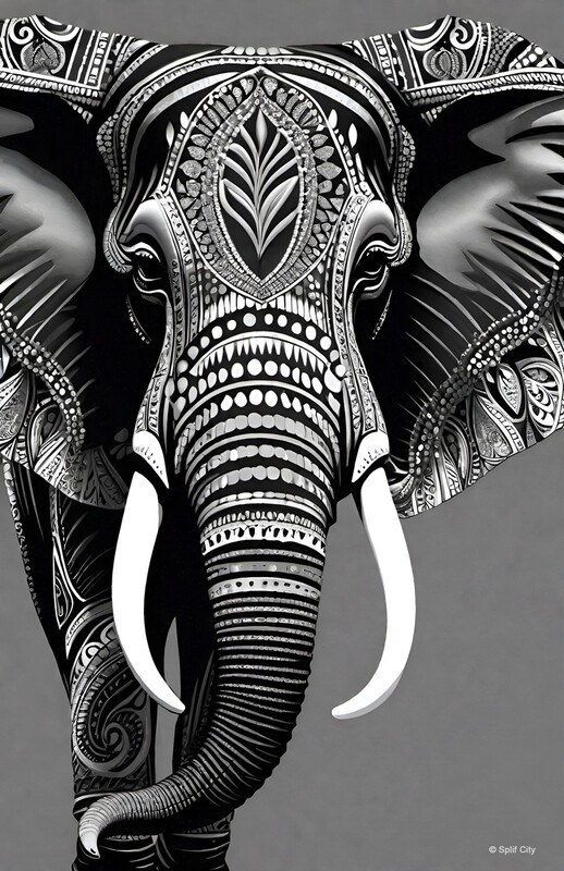 SC Trippy Elephant 1 b&amp;w print
