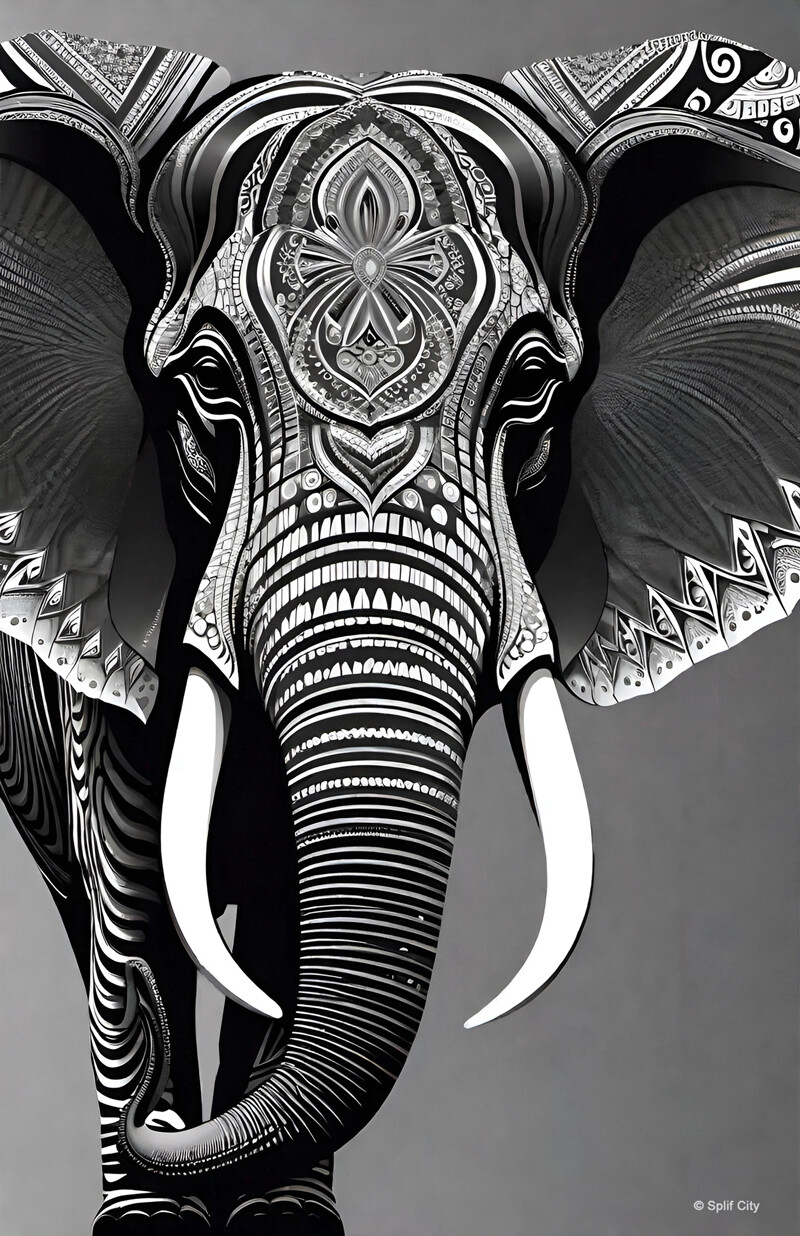 SC Trippy Elephant 2 b&amp;w print