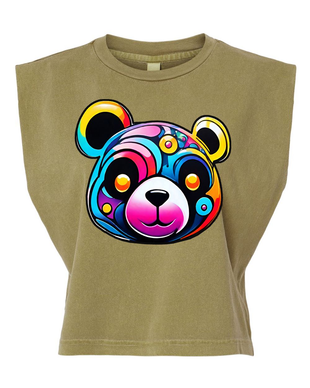 Trippy Bear Garment-Dyed Women's Heavyweight Muscle Tee- avail. in 6 colors Trippy Bear Garment-Dyed Women's Heavyweight Muscle Tee- avail. in 6 colors, color: faded army